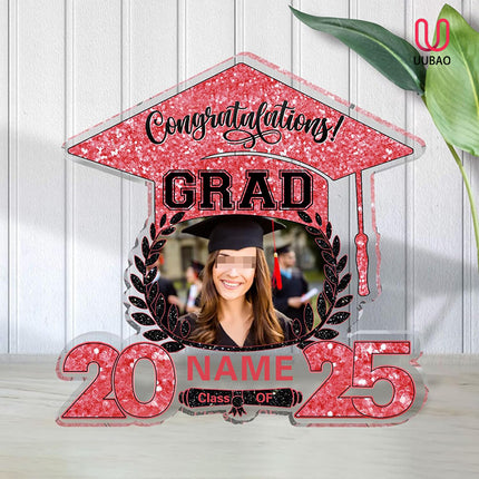UUBAO Customized Graduation Plaque with Photo Crystal Desktop Keepsake Gift (Pink)