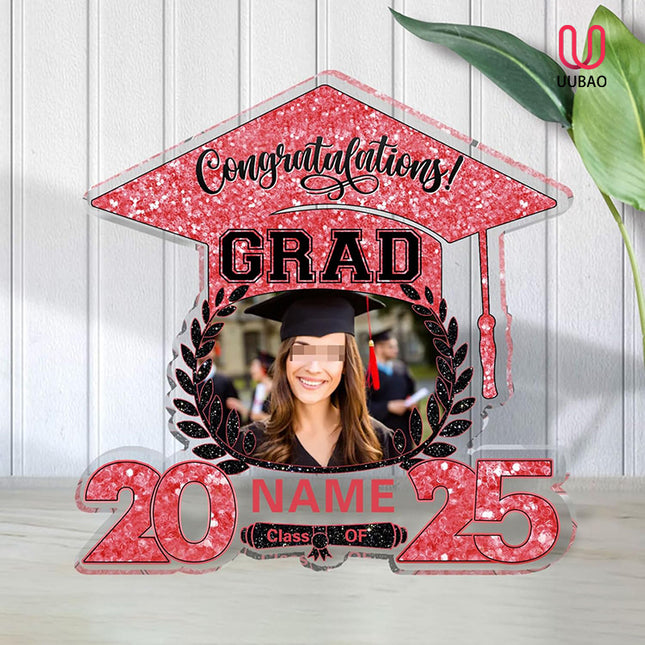 UUBAO Customized Graduation Plaque with Photo Crystal Desktop Keepsake Gift (Pink)