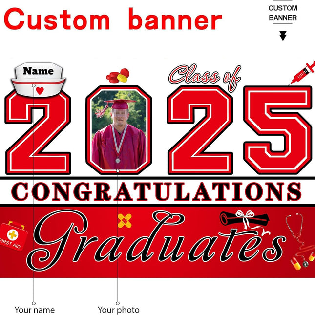 UUBAO Custom Nurse/Medical Students Graduation Party Decorations 2025 Personalization Congrats Grad Backdrop Banner