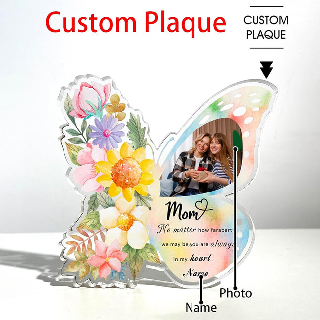 UUBAO Custom Mother‘s Day Personalized Acrylic Plaque with Photos Name Gifts for Mom (Butterfly)