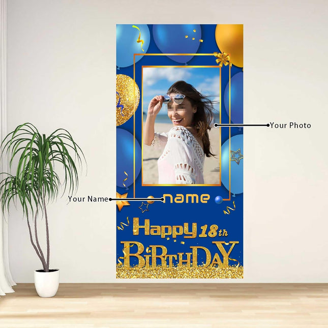 UUBAO Custom Happy Birthday Door Banner Backdrop Birthday Decorations Party Supplies for Women Men(Navy Blue)