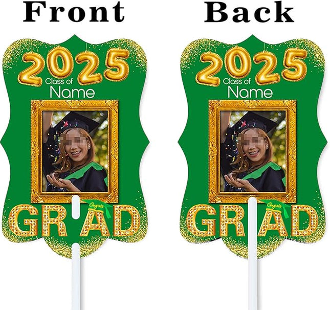 UUBAO Personalized Graduation Double Sided Face Fan Class of 2025 Customized Graduation Head Face Cutout with Handle Fun Photo Prop Supplies(Dark Green)