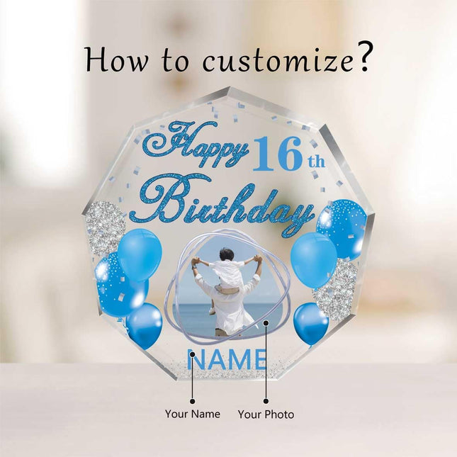 UUBAO Custom Happy Birthday Acrylic Plaque Desktop with Photo Personalized  Birthday Gift Ideas Keepsake Paperweight Sign(Blue)