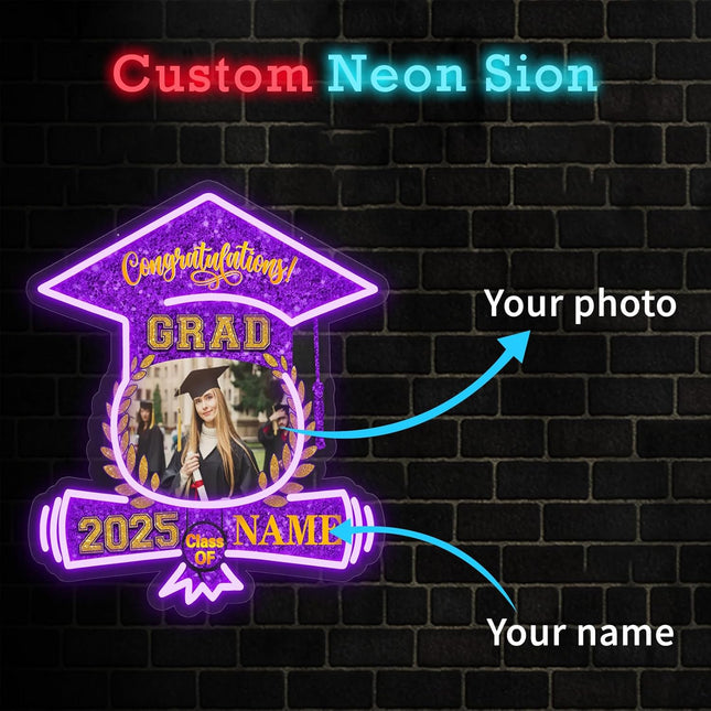 UUBAO Custom Graduation Gift LED Neon Signs Class of 2025 Personalized Photo Congrats Grad USB Powered (Purple)