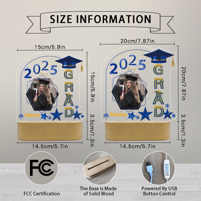 UUBAO Graduation Gifts Personalized Night Light Class of 2025 Custom Photo Name Gifts for Him Her Gifts for College, High School (Blue and Gold)