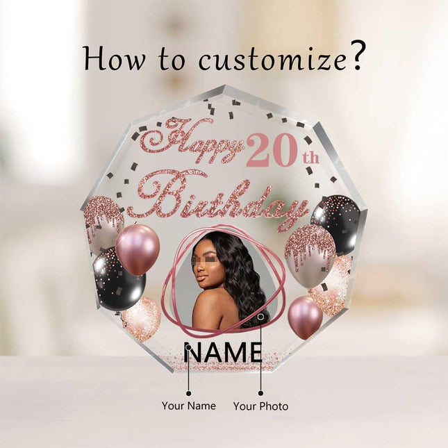 UUBAO Custom Happy Birthday Acrylic Plaque Desktop with Photo Personalized  Birthday Gift Ideas Keepsake Paperweight Sign(Pink)