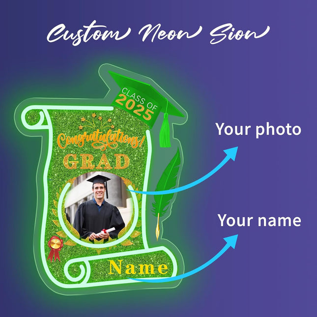 UUBAO Custom Graduation Gift LED Neon Signs Class of 2025 Personalized Photo Congrats Grad USB Powered (Light Green)