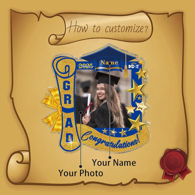 UUBAO Customized Graduation Plaque with Single Picture Custom Picture 2025 Congrats Grad Crystal Desktop Farewell Keepsake Gift (Blue and Gold)