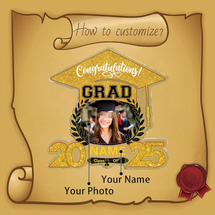 UUBAO Customized Graduation Plaque with Photo Crystal Desktop Keepsake Gift (Yellow)