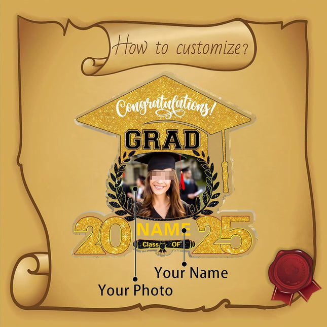 UUBAO Customized Graduation Plaque with Photo Crystal Desktop Keepsake Gift (Yellow)