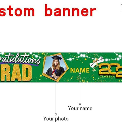 UUBAO Custom Graduation Party Decorations 2025 Personalization Congrats Grad Banner Graduation Backdrop(Dark Green and Gold)