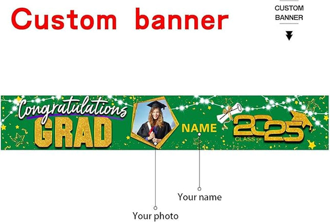 UUBAO Custom Graduation Party Decorations 2025 Personalization Congrats Grad Banner Graduation Backdrop(Dark Green and Gold)