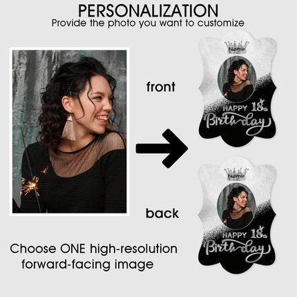 UUBAO Custom Happy Birthday Face Cutout Fans Personalized Photo Prop Signs for Birthday Party(Black and Silver)