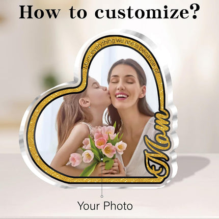 UUBAO Custom Mother‘s Day Personalized Acrylic Plaque with Photos Name Gifts for Mom (Heart Gold)