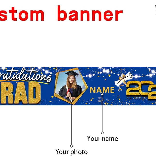 UUBAO Custom Graduation Party Decorations 2025 Personalization Congrats Grad Banner Graduation Backdrop(Blue and Gold)