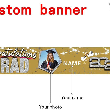 UUBAO Custom Graduation Party Decorations 2025 Personalization Congrats Grad Banner Graduation Backdrop(Champagne and Silver)