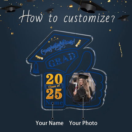 UUBAO Personalized Graduation Decorative Signs Plaques Class of 2024 Desk Paperweight Farewell Memorial Gift with Photo(Blue and Gold)