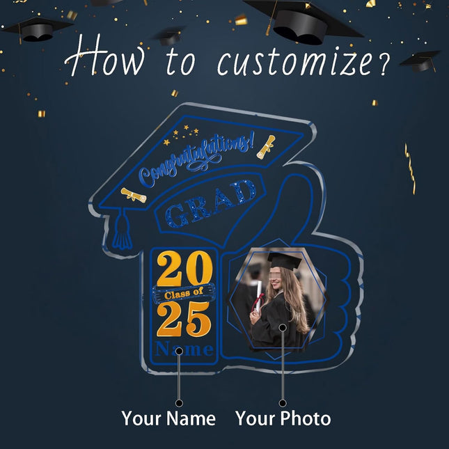 UUBAO Personalized Graduation Decorative Signs Plaques Class of 2024 Desk Paperweight Farewell Memorial Gift with Photo(Blue and Gold)