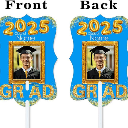 UUBAO Personalized Graduation Double Sided Face Fan Class of 2025 Customized Graduation Head Face Cutout with Handle Fun Photo Prop Supplies(Sky Blue)