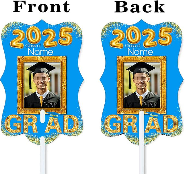 UUBAO Personalized Graduation Double Sided Face Fan Class of 2025 Customized Graduation Head Face Cutout with Handle Fun Photo Prop Supplies(Sky Blue)