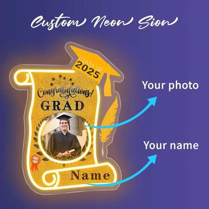UUBAO Custom Graduation Gift LED Neon Signs Class of 2025 Personalized Photo Congrats Grad USB Powered (Yellow)