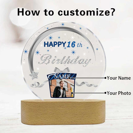 UUBAO Personalized Happy Birthday Night Light Gift with Photo Customized Acrylic Lamp for Her Mom Daughter Grandma Nana(Navy Blue and Silver)