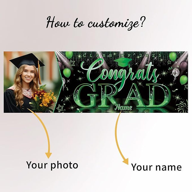 UUBAO Custom Graduation Party Decorations Personalization Banner Class of 2025 Backdrop (Dark Green）