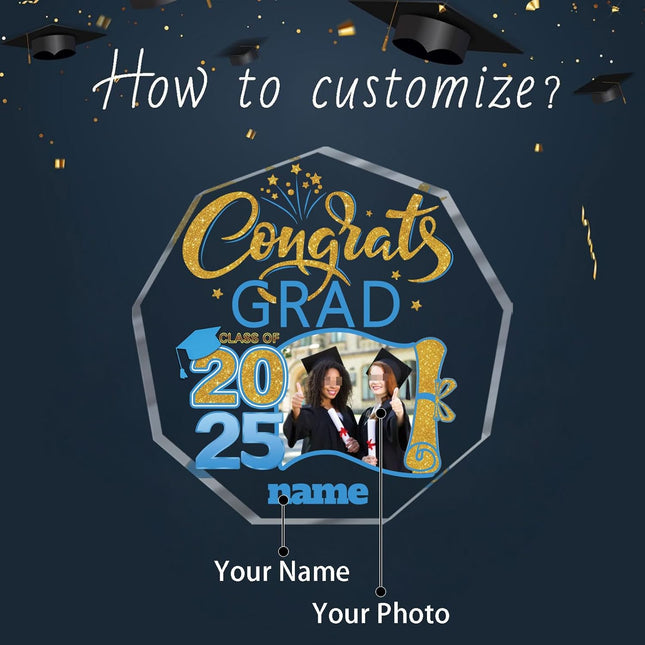 UUBAO Personalized Graduation Gift Class of 2025 Desk Paperweight Farewell Memorial Decorative Signs Plaques with Photo (Sky Blue)