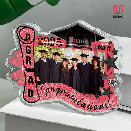 UUBAO Customized Graduation Plaque with Photo Crystal Desktop Keepsake Gift (Pink)