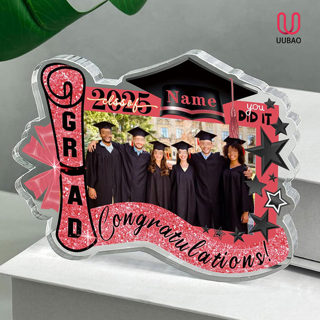 UUBAO Customized Graduation Plaque with Photo Crystal Desktop Keepsake Gift (Pink)