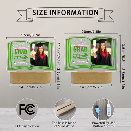 UUBAO Custom Night Light with Photo Name 2025 Personalized Graduation Led Lamp for Women Man Gifts for College High School (Light Green)