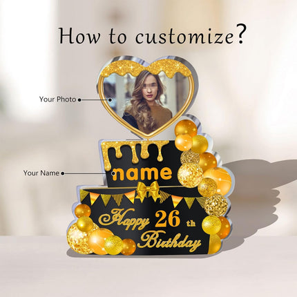 UUBAO Custom Happy Birthday Acrylic Plaque Desktop with Photo Personalized  Birthday Gift Ideas Keepsake Paperweight Sign(Yellow)