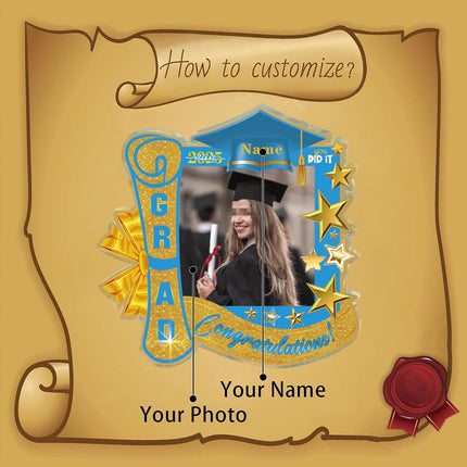 UUBAO Customized Graduation Plaque with Single Picture Custom Picture 2025 Congrats Grad Crystal Desktop Farewell Keepsake Gift (Sky Blue)
