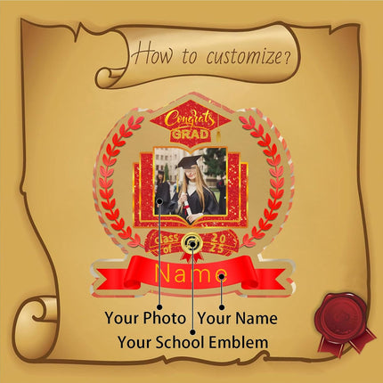 UUBAO Customized Graduation Plaque with Single Picture Custom Picture 2025 Congrats Grad Crystal Desktop Farewell Keepsake Gift (Red)