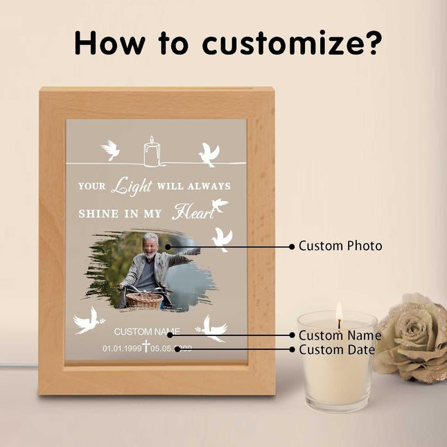 UUBAO Personalized Memorial Gift Night Light Customized Light Up Picture Frames Acrylic Led Plaque Lamp Sympathy Remembrance Gift(Peace Dove)