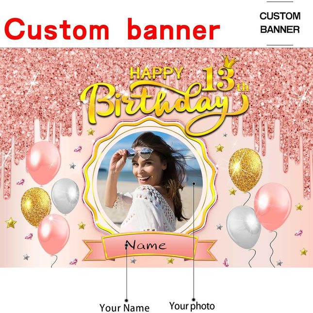 UUBAO Custom Rose Gold Happy Birthday Banner Backdrop Birthday Decorations Party Supplies for Girl Women