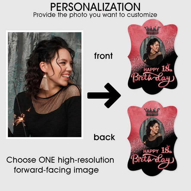 UUBAO Custom Happy Birthday Face Cutout Fans Personalized Photo Prop Signs for Birthday Party(Black and Rose Gold)