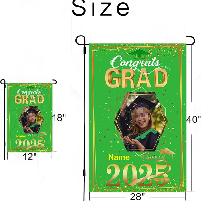 UUBAO Custom Graduation Garden Flag with Photo Class of 2025 Congrats Grad Double Sided Yard Flag Decorative Gifts (Light Green)