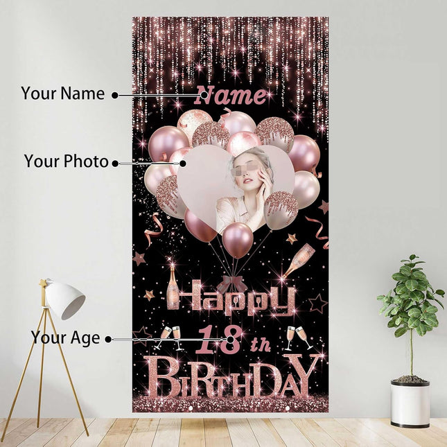 UUBAO Custom Happy Birthday Door Banner Backdrop Birthday Decorations Party Supplies for Women Men(Pink)