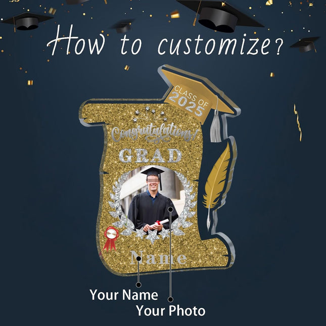 UUBAO Personalized Graduation Gift Class of 2025 Desk Paperweight Farewell Memorial Decorative Signs Plaques with Photo (Champagne)