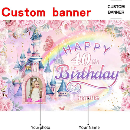 UUBAO Custom Castle and Princess Theme Birthday Decorations Banner Personalized Fabric Banner Birthday Party Supplies for Girls
