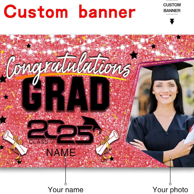 UUBAO Custom Graduation Party Decorations Personalization Banner Class of 2025 Backdrop (Pink)