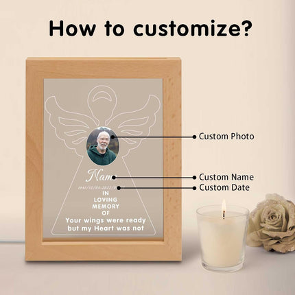UUBAO Personalized Memorial Gift Night Light Customized Light Up Picture Frames Acrylic Led Plaque Lamp Sympathy Remembrance Gift(Angel Wing)