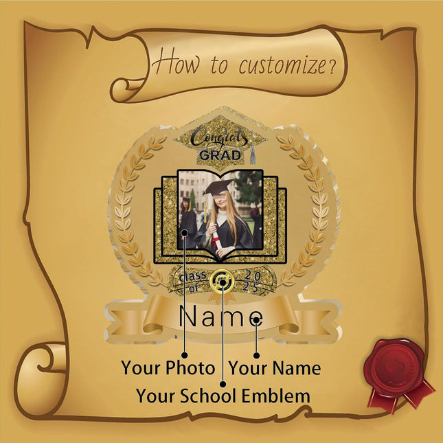 UUBAO Customized Graduation Plaque with Single Picture Custom Picture 2025 Congrats Grad Crystal Desktop Farewell Keepsake Gift (Champagne)