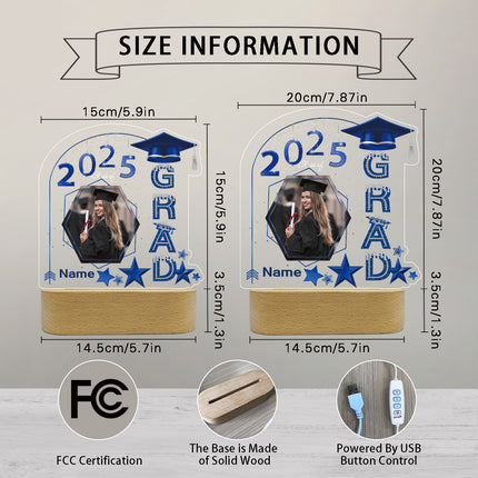 UUBAO Graduation Gifts Personalized Night Light Class of 2025 Custom Photo Name Gifts for Him Her Gifts for College, High School (Blue and Silver)