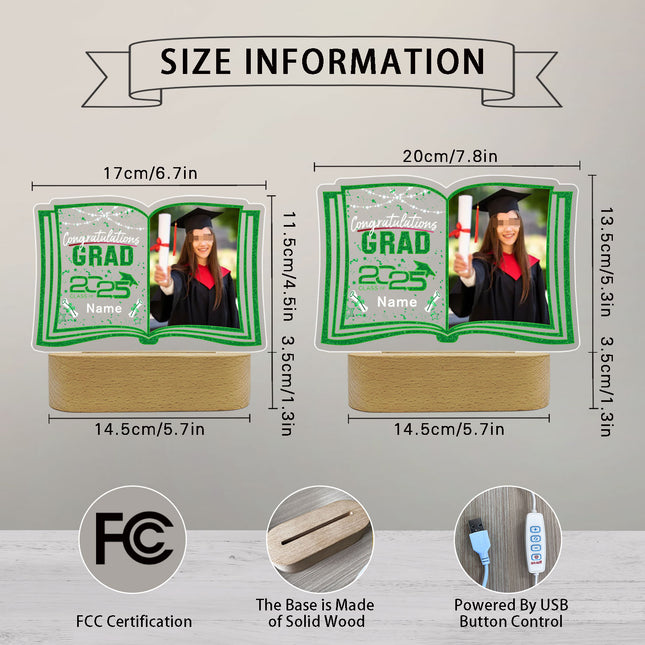 UUBAO Custom Night Light with Photo Name 2025 Personalized Graduation Led Lamp for Women Man Gifts for College High School (Dark Green)