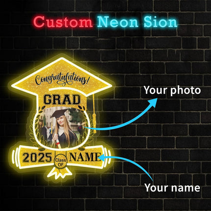 UUBAO Custom Graduation Gift LED Neon Signs Class of 2025 Personalized Photo Congrats Grad USB Powered (Yellow)
