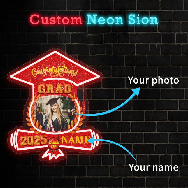 UUBAO Custom Graduation Gift LED Neon Signs Class of 2025 Personalized Photo Congrats Grad USB Powered (Red)