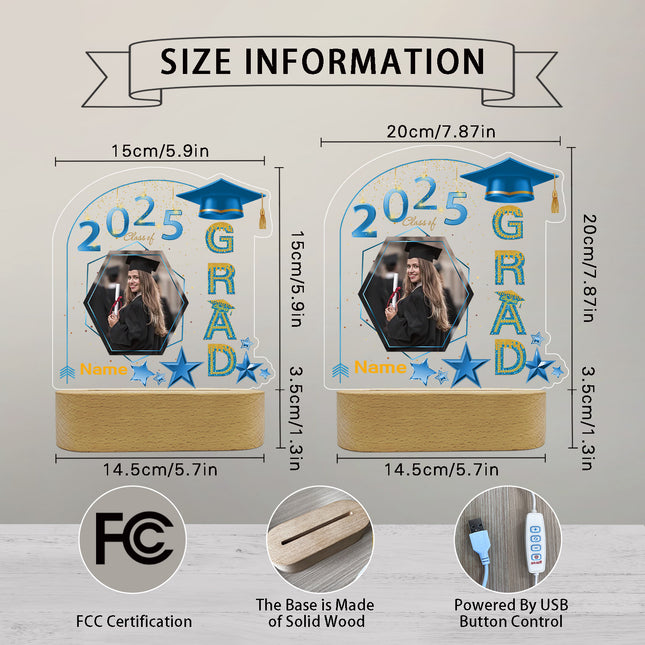 UUBAO Graduation Gifts Personalized Night Light Class of 2025 Custom Photo Name Gifts for Him Her Gifts for College, High School (Sky Blue)