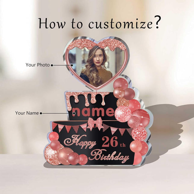 UUBAO Custom Happy Birthday Acrylic Plaque Desktop with Photo Personalized  Birthday Gift Ideas Keepsake Paperweight Sign(Pink)